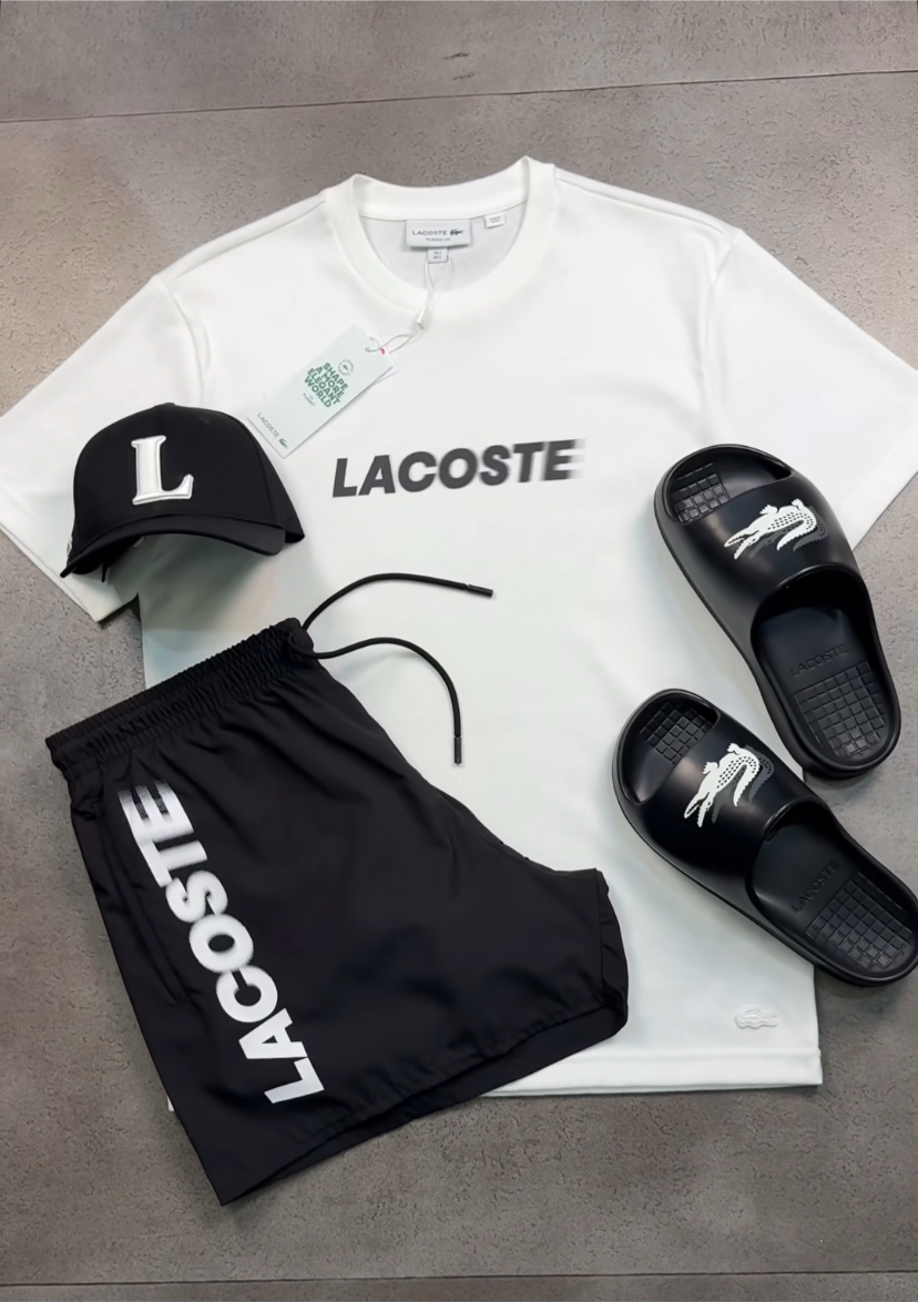 Conjunto Lacoste + Boné + Slide